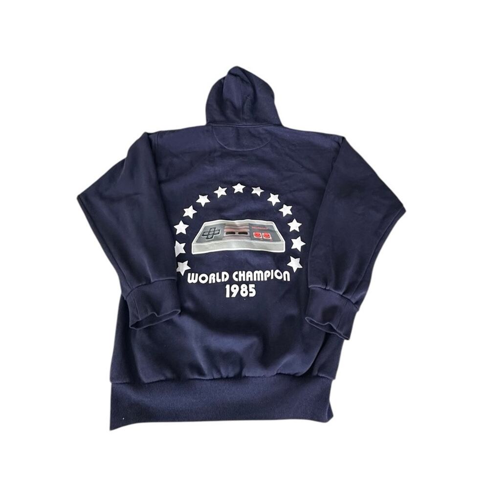 Nintendo Official Navy Blue Sweatshirt World Champion 1985 Sz M Full Zip Hoodie